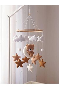(MÜZİKSİZ)bebek Odası Beşik Dönencesi Beşik Yanı Süsü Bebek Odası Dekorasyon Montessori Naturel Anne ürün fotoğrafı