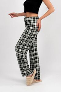 Siyah Beyaz Ekoseli Kareli Kadın Kadife Pijama Altı Eşofman Pamuklu ürün fotoğrafı