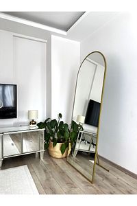 Gold Metal Çerçeveli 180x80 Cm Oval Ayaklı Boy Aynası ürün fotoğrafı