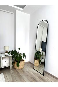 Siyah Metal Çerçeveli Ayaklı Oval Boy Aynası 180x60 Cm ürün fotoğrafı