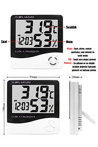 Dijital Oda Termometre Sıcaklık Ve Nem Ölçer Masa Saati Alarm ürün fotoğrafı