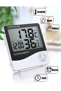 Dijital Oda Termometre Sıcaklık Ve Nem Ölçer Masa Saati Alarm ürün fotoğrafı
