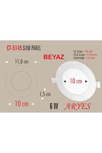 10 Adet 6 Watt Slim Led Panel Beyaz Işık Metal Kasa (delik Çapı : 10,5cm) ürün fotoğrafı