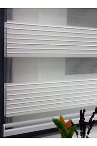 Ekru Beyaz Geniş Plise Eteği Düz Stor Zebra Güneşlik Perde Alüminyum Kasa, Metal Ayak ürün fotoğrafı