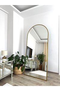 Gold Metal Çerçeveli 180x80 Cm Oval Ayaklı Boy Aynası ürün fotoğrafı
