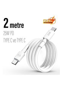 Uzun 2 Metre 25w Hızlı Type C Şarj Kablo Çift Taraflı Type-c To Type-c 25w Pd Şarj Kablo 200cm ürün fotoğrafı
