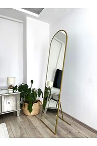 Altın Metal Çerçeveli Ayaklı Boy Aynası 180x60 cm ürün fotoğrafı