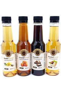 Şekersiz (SUGAR FREE)- Vanilya * Fındık * Karamel * Çikolata Aromalı Kahve Şurubu 4 Lü Set 4.x250 ml ürün fotoğrafı