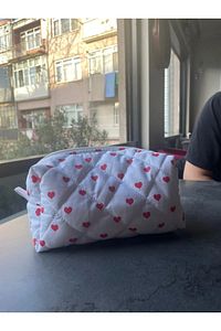 Kalp Desenli Makyaj Çantası - Büyük Boy ürün fotoğrafı