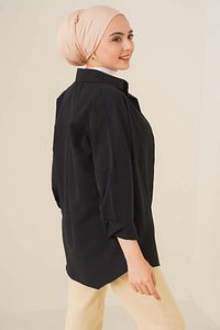 103901 Oversize Basic Tesettür Gömlek - Siyah ürün fotoğrafı