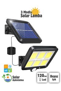 120 Cob Led 4,70 Mt Kablolu Solar Panel Güneş Enerjili Kumandalı 3 Mod Duvar Lambası ürün fotoğrafı