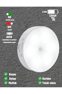 Hareket Sensörlü 8 Ledli Beyaz Lamba Usb Şarjlı On/auto/off Modlu Dolap Içi, Koridor 1 Adet ürün fotoğrafı
