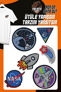 Ütü Ile Yapışan Dokuma Arma Seti Patch Yama Uzay, Nasa, Roket, Space Modeli ürün fotoğrafı