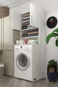 Çamaşır Makinesi Dolabı Hayzum Byz 180*066*55 Banyo Kiler Çift Kapaklı Arkalıklı ürün fotoğrafı