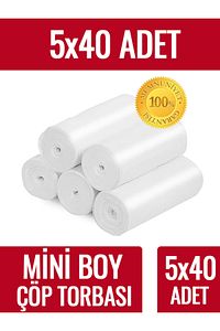 Çöp Torbası Mini Boy Küçük 40'lı 5 Rulo 40x50 Çöp Poşeti ürün fotoğrafı