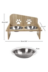 Ahşap Özel İsim Baskılı, Kare Kedi Köpek Mama Su Kabı Standı, Metal Suluk, Kedi Köpek Halısı ürün fotoğrafı