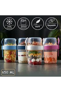 4 'lü Set Çatallı Kaşıklı Atıştırmalık Yemek Yoğurt Müsli Granola Diyet Kabı - Yemek Saklama Kabı ürün fotoğrafı