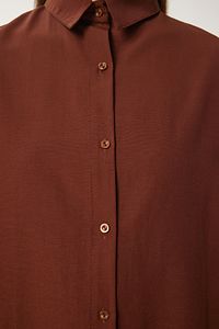 Kadın Çikolata Oversize Uzun Basic Gömlek  DD00842 ürün fotoğrafı