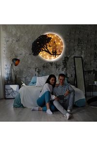 Kişiselleştirilebilir Işıklı Epoksi Cam Katmanlı Tablo Linda Sevgili Dolunay 40 Cm ürün fotoğrafı