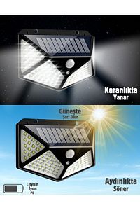 4'lü Paket 100 Led Güneş Enerjili Hareket Sensörlü 4 Taraflı Aplik Bahçe Bahçe Aydınlatma Lambası ürün fotoğrafı