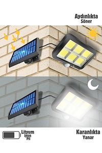 120 Cob Led 4,70 Mt Kablolu Solar Panel Güneş Enerjili Kumandalı 3 Mod Duvar Lambası ürün fotoğrafı
