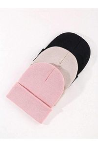 Unisex Katlamalı Siyah,taş,pembe 3'lü Bere Seti ürün fotoğrafı