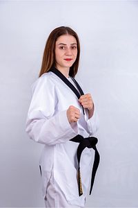 Profesyonel Siyah Yaka Ultra Fighter Kumaş Taekwondo Elbisesi Dobok ürün fotoğrafı