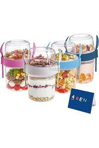4 'lü Set Çatallı Kaşıklı Atıştırmalık Yemek Yoğurt Müsli Granola Diyet Kabı - Yemek Saklama Kabı ürün fotoğrafı