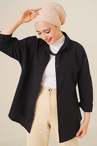 103901 Oversize Basic Tesettür Gömlek - Siyah ürün fotoğrafı