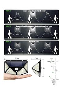 100 Led Solar Pır Hareket Sensörlü Su Geçirmez Duvar Lambası Ip65 ürün fotoğrafı