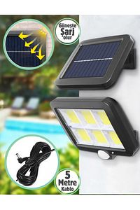 120 Cob Led 4,70 Mt Kablolu Solar Panel Güneş Enerjili Kumandalı 3 Mod Duvar Lambası ürün fotoğrafı