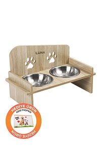 Ahşap Özel İsim Baskılı, Kare Kedi Köpek Mama Su Kabı Standı, Metal Suluk, Kedi Köpek Halısı ürün fotoğrafı