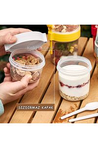 4 'lü Set Çatallı Kaşıklı Atıştırmalık Yemek Yoğurt Müsli Granola Diyet Kabı - Yemek Saklama Kabı ürün fotoğrafı