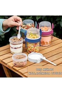 4 'lü Set Çatallı Kaşıklı Atıştırmalık Yemek Yoğurt Müsli Granola Diyet Kabı - Yemek Saklama Kabı ürün fotoğrafı