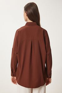 Kadın Çikolata Oversize Uzun Basic Gömlek  DD00842 ürün fotoğrafı