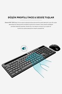 KM-730 Gri/Siyah Kablosuz Wireless Q Multimedya Klavye + Mouse Set Kablosuz Klavye Mouse Set ürün fotoğrafı