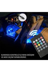 Araç Içi Ayak Altı Müziğe Ve Sese Duyarlı Led Aydınlatma Rgb Renkli Kumandalı Led 12 Led 12 Volt ürün fotoğrafı