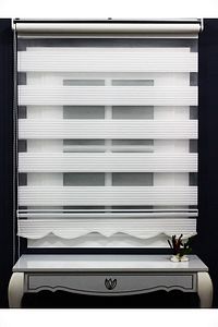Geniş Pliseli Etek Dilimli Ekru Beyaz Zebra Stor Güneşlik Perde ürün fotoğrafı
