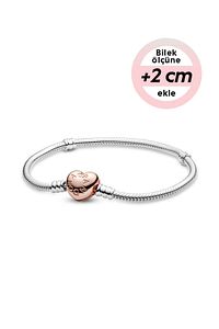 Moments 14 Ayar Pembe Altın Kaplama Kalp Klipsli 925 Ayar Gümüş Bileklik ürün fotoğrafı