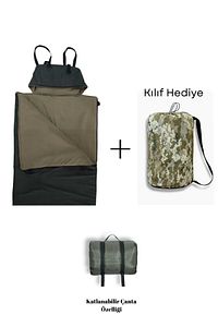Haki Uyku Tulumu(-25 derece) Su Geçirmez(215×150 CM) 220 gr Elyaf/180 gr Polar Kamp&deprem ürün fotoğrafı