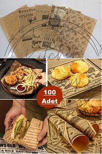 100 Adet Kendinden Desenli Yağlı Kağıt | 100 Adet Vintage Gazete Desen Sunum Kağıdı ürün fotoğrafı