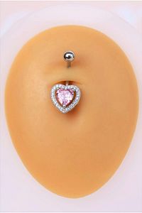 Kalp Model Pembe Taşlı Çelik Göbek Piercing ürün fotoğrafı