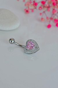 Kalp Model Pembe Taşlı Çelik Göbek Piercing ürün fotoğrafı