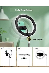 10"inç Ring Light Youtuber Tiktok Çekim Işıklı Telefon Tutucu Influencer Makyaj Işığı 2.10 m Tripod ürün fotoğrafı
