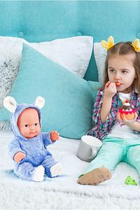 Konuşan Tavşanlı Et Bebek – Mavi/pembe/beyaz Renk Seçenekli – Yazlık Oyuncak - 23 Cm ürün fotoğrafı