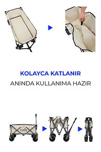Katlanabilir, Taşınabilir Vagon Metal Kamp Ve Piknik Taşıma Pazar Arabası Bej ürün fotoğrafı