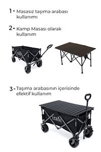 Katlanabilir, Taşınabilir, Vagon Masalı, Metal Kamp Ve Piknik Taşıma Pazar Arabası Siyah ürün fotoğrafı