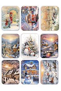 36 Adet Simli Yılbaşı Kartpostal Seti Kış Manzara Toptan Satış Yeniyıl Postcard Kardan Adam NoelBaba ürün fotoğrafı