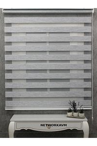 Ithal Bambu Açık Gri Bambu Stor Zebra Perde Eteği Düz(alüminyum Kasa Metal Ayak ) ürün fotoğrafı