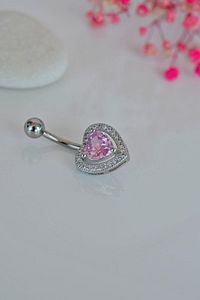 Kalp Model Pembe Taşlı Çelik Göbek Piercing ürün fotoğrafı